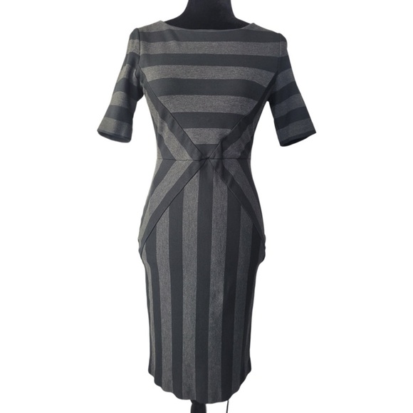 Maeve Anthropology Dress Gray Black Slimming Stripe Pencil Office Party size 6 - Picture 1 of 13